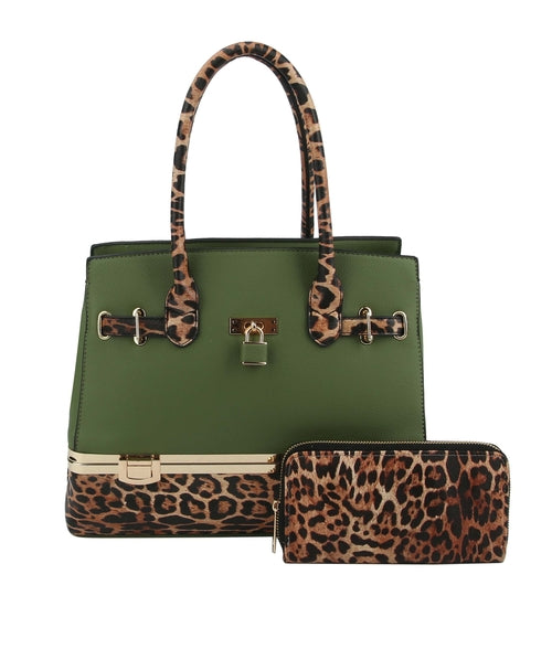 2 in 1 Cheetah Accent Handbag and Clutch