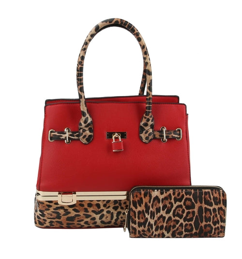 2 in 1 Cheetah Accent Handbag and Clutch