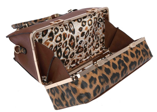 2 in 1 Cheetah Accent Handbag and Clutch