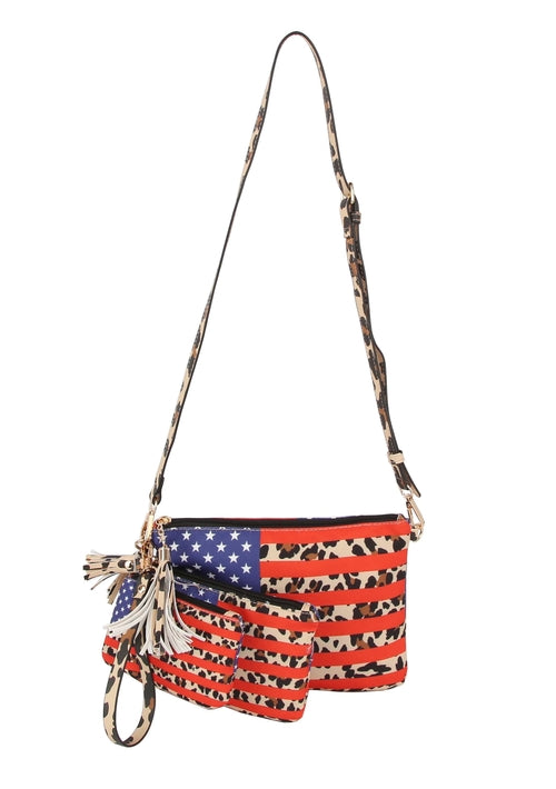 3 in 1 US flag crossbody and pouch set
